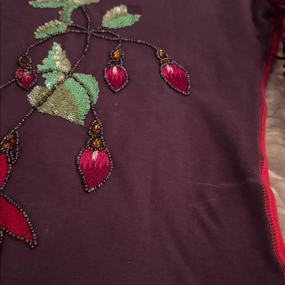 Kanika Cruz floral sequin embroidered open-knit crochet fringe sleeves top sz.S - Picture 13 of 13